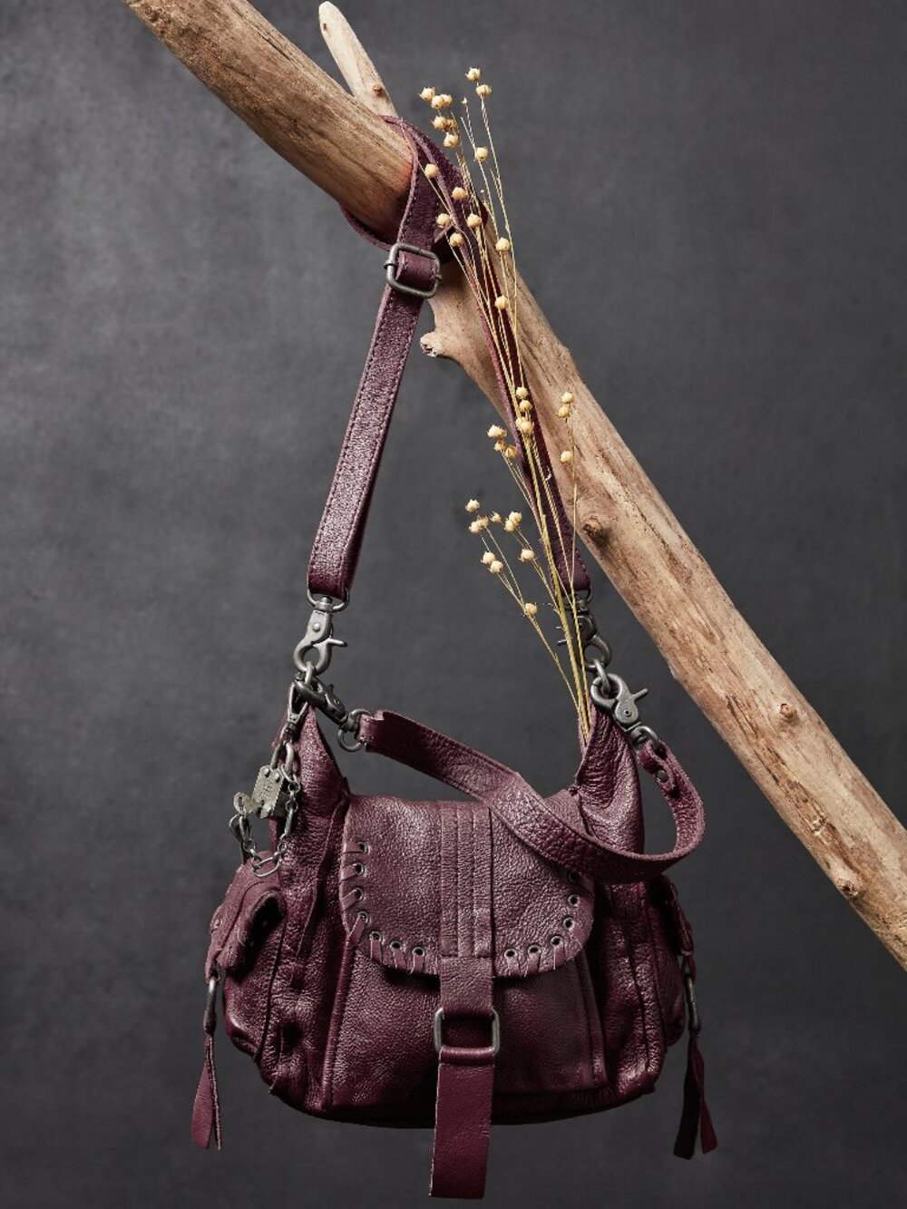 Free People Plum Leather Crossbody Bag
